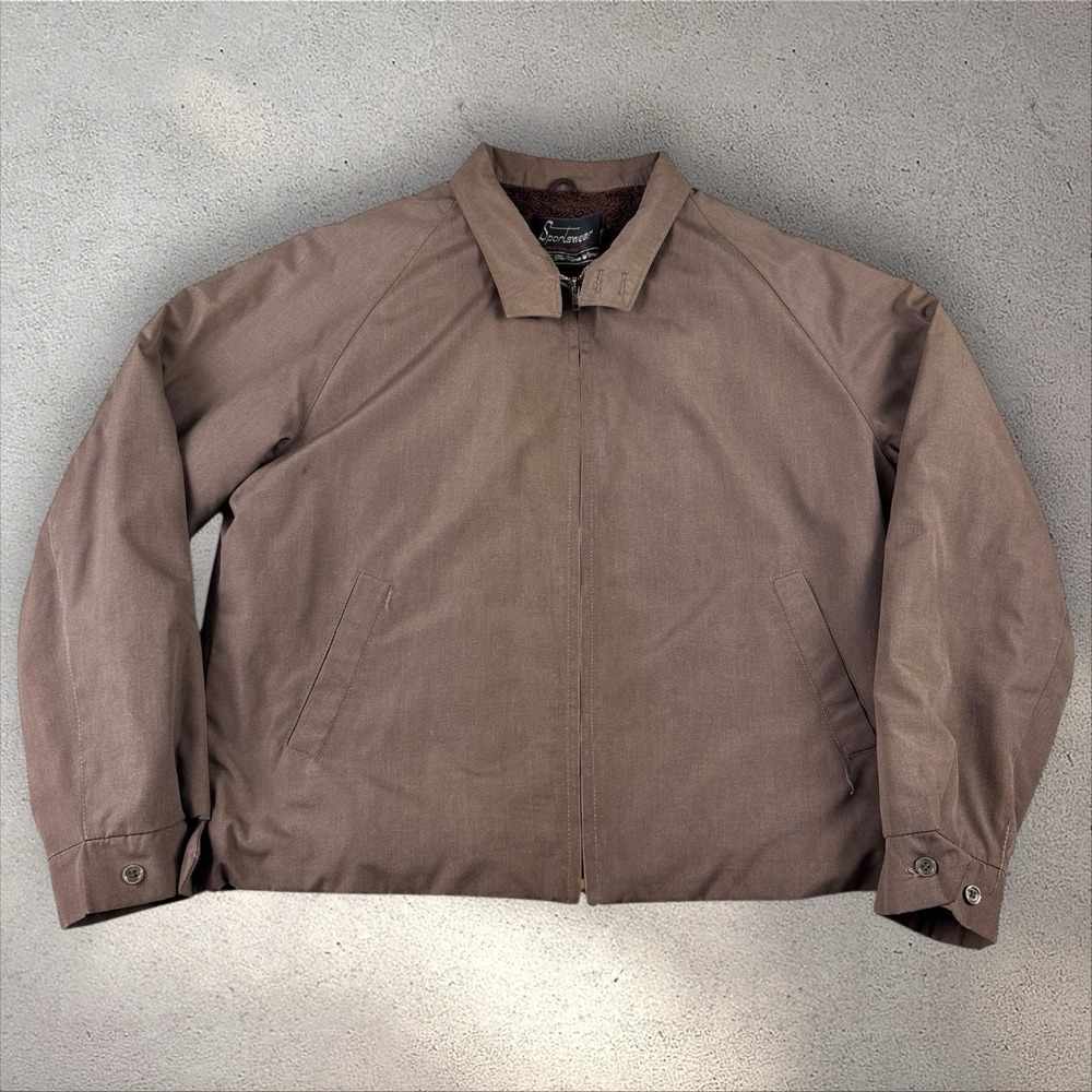 Vintage Sears Perma-Prest‎ Work Jacket Sherpa Lined Brown Sz 46 (XL) 60s-70s